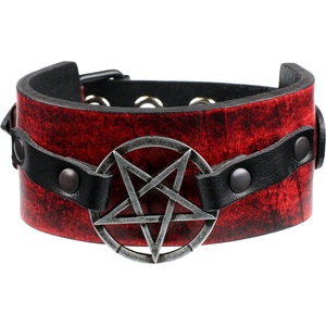 Leather & steel fashion Гривна Pentagram - червен - LSF1 57
