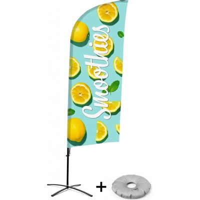 Jansen Display Kompletní sada reklamní vlajky ve tvaru křídla, Smoothies, citrón Křížová Základna, 1273 x 3030 mm
