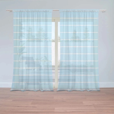 Sablio Záclony Biele linky na modrej: 2ks 150x250cm