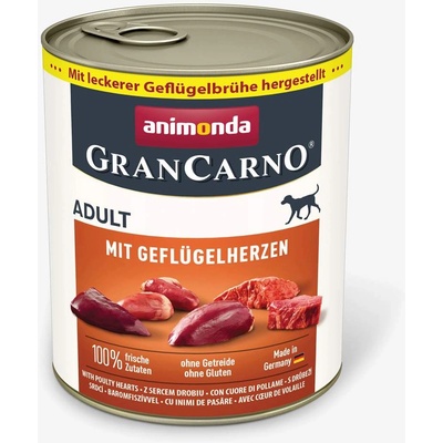 Animonda GranCarno® - Премиум консервирана храна за израснали кучета с пилешки сърца, без зърно, 800 гр