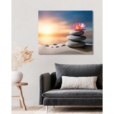 ZUTY Obrazy na stenu - Zenové kamene a ružový kvet Rámovanie: bez rámu a bez vypnutia plátna, Rozmer: 40x50 cm