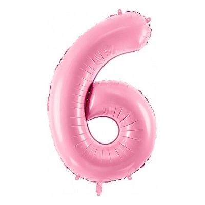 PartyDeco Fóliový balón narodeninové číslo 6 ružový 86cm