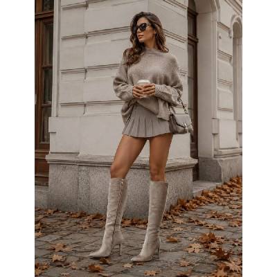 Givana elegantní dámské kozačky béžové
