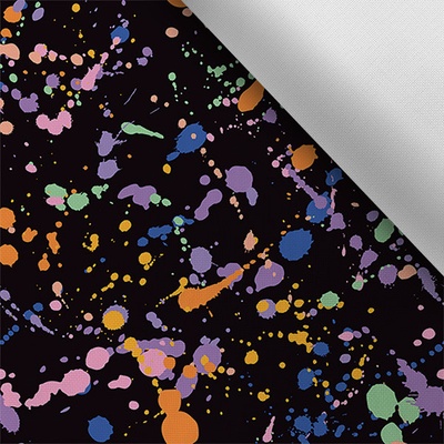 Takoy Látka s potiskem nepromokavý polyester TD/NS fluo cákance na černém