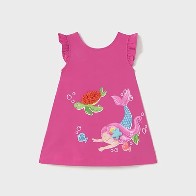 Mayoral Рокля трикотаж ситопечат в цвят фуксия за мини момиче Майорал