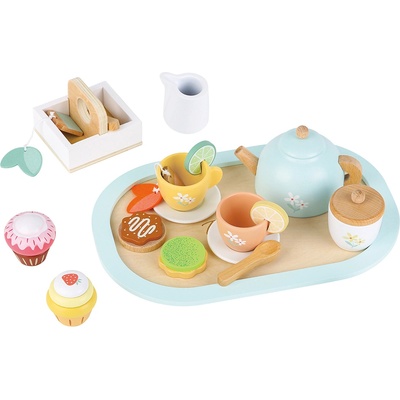 Lelin Детски дървен комплект за чай Lelin - Цветя, пастелни цветове (L40327)