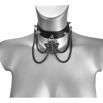 Leather & steel fashion ЧОКЪР с верига ГЛАВА НА СМЪРТТА ШИПОВЕ - lsf9 50
