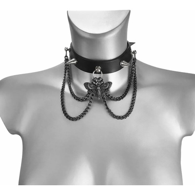 Leather & steel fashion ЧОКЪР с верига ГЛАВА НА СМЪРТТА ШИПОВЕ - lsf9 50