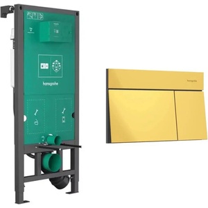 Hansgrohe Казанче за вграждане Hansgrohe iFrame 112 см за конзолна тоалетна чиния и бутон iFrame Element E, лъскаво злато (01022180+66003990)