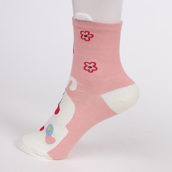 Image 1 of Дамски чорапи в цвят пудра със зайче и цветя
