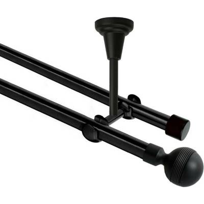 OK-GarnýžeCZ Garnýž kovová dvouřadá 19mm Gabi černá 180 cm do stropu / na tunýlek - bez kroužků