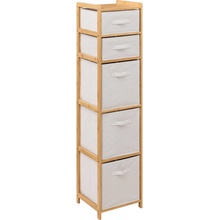 5five Simply Smart Vysoký bambusový regál TIDY s 5 textilními košíky, výš. 144,3 cm