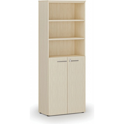 Primo Kombinovaná kancelářská skříň WOOD, dveře na 3 patra, 2128 x 800 x 420 mm, bříza – Zboží Dáma