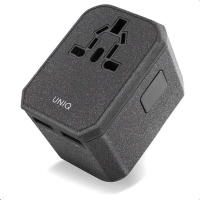 Uniq Voyage PD All in One World Travel Adapter 33W - захранване с един USB-C и два USB изхода и преходници за цял свят в едно устройство за мобилни устройства (сив)