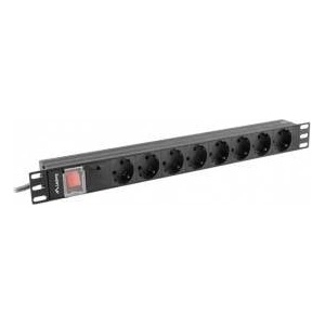 Lanberg Удължител Lanberg, 8 гнезда, С ключ, 230 V, 2 м, Черен, Червен