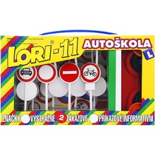 LORI 11 Autoškola 16 značek + 2 kužely autíčko červené