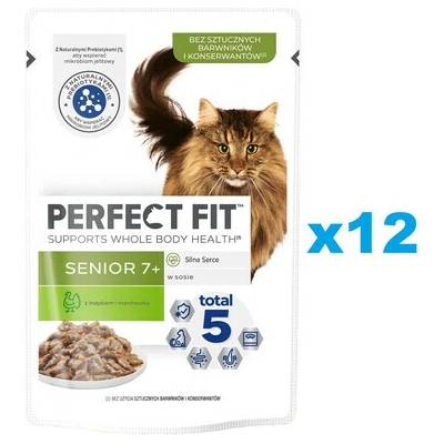 PERFECT FIT Senior 7+ 12 x vrecko kompletného krmiva pre staršie mačky s morčacím mäsom a mrkvou v omáčke 85 g