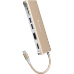 ADAM elements Casa Hub A03 - USB-C хъб с 2 USB изхода, HDMI порт, VGA порт и четец за карти памет за устройства с USB-C порт (златист)