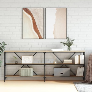 vidaXL Конзолна маса дъб сонома 200x30x75 см инженерно дърво и желязо (832859)