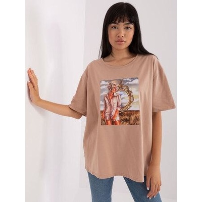 Basic oversize tričko s potiskem lk-ts-509353-1.33p beige