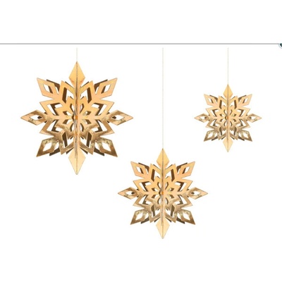 PartyDeco DEKORÁCIA závesné Vločky zlaté 15-25cm 6ks