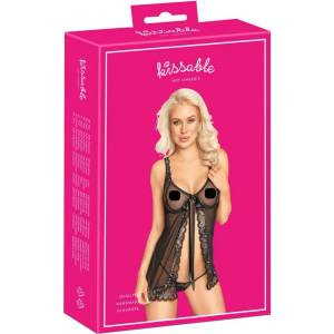 Kissable Целувателно отворено бебидол (черно) - lovesexshop