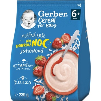 Gerber Cereal mléčná kaše jahodová Dobrou noc 230 g