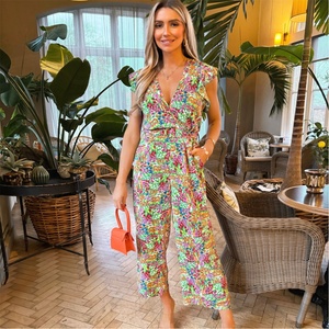 AX Paris Multi Floral Print V Neck Belted Jumpsuit - Multi