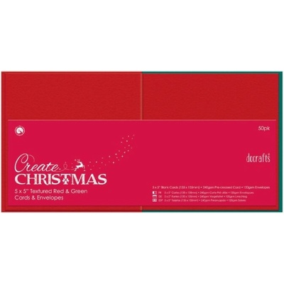 Docrafts 13,5x13,5cm Přání a obálky 50ks (240g/m2) červené a zelené