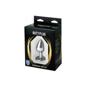 Fantasy by Cottelli Silver Medium Butt Plug with Blue Diamond