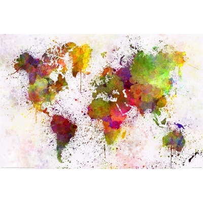 Plagát, Obraz - World Map - Watercolour, 91.5 × 61 cm
