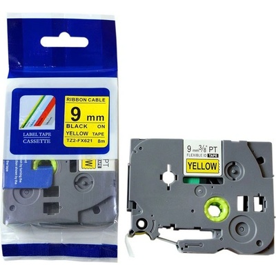Compatible Съвместима лента с Brother TZ-FX621/TZe-FX621, 9mm x 8m, гъвкави, черен печат/жълт фон (fx621)