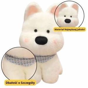 LEAN Toys Plush Mascot Cuddly Toy Dog With Blue Scarf White 33cm