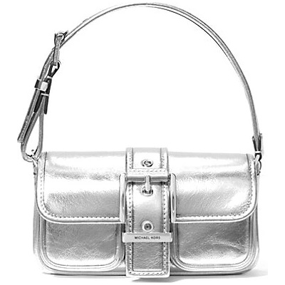 Michael Kors Colby malá kožená kabelka stříbrná