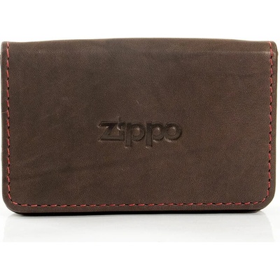 Zippo Visitenkarten-Tasche Leder Mocca/rote Steppnaht