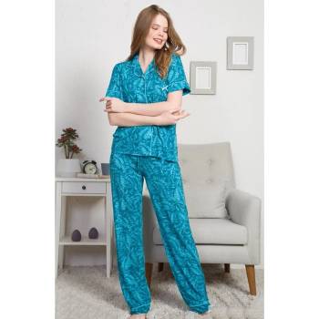 Image 1 of Пижама с копчета в тюркоазен цвят с листа