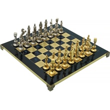 Manopoulos Ručně vyráběná renesanční šachová sada - zlaté a stříbrné šachové figurky s bronzovou šachovnicí 36x36cm