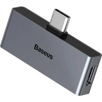 Baseus USB-C Male + 3.5mm Female Adapter L57 - пасивен адаптер USB-C към 3.5 мм. аудио изход и USB-C изход за устройства с USB-C порт (тъмносив)