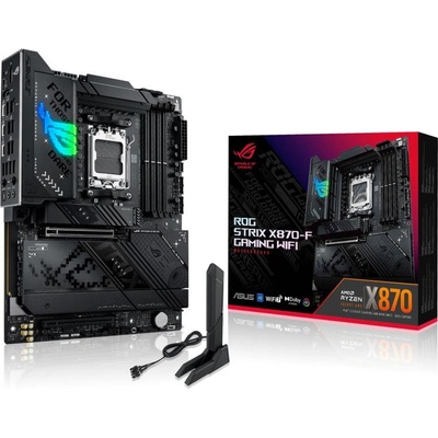 Дънна платка Asus ROG Strix X870-F Gaming WIFI, X870, AM5, DDR5, PCI-E 5.0 (DP&HDMI), 2x SATA 6Gb/s, 4x M. 2 slots, 2x USB 4.0 Type-C, Bluetooth 5.4, Wi-Fi 7, ATX (90MB1IV0-M0EAY0)