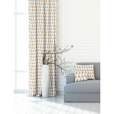 Dekoratívna záclona alebo látka, OXY Žlto-šedé trojuholníky, sivo-žltá, 150 cm 150 cm