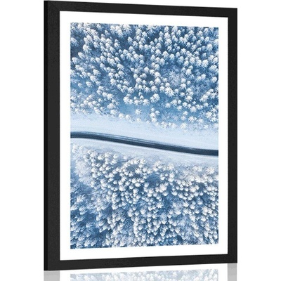 Plakát s paspartou pohled na zimní krajinu - 30x45 silver