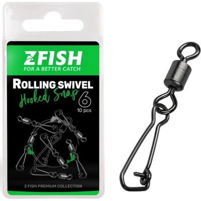 Zfish Obratlík S Karabínkou Rolling Swivel a Hooked Snap Veľkosť 10 10 ks Nosnosť 21 kg