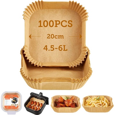Cosori Хартиени подложки за фритюрник с горещ въздух Cosori CLR-R601-NEU, 100 бр, 20 х 20 см, Издържащи до 230 ℃, Кафяв (CLR-R601-NEU)