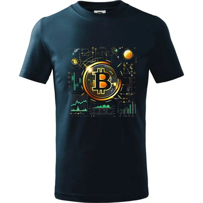 Bitcoin logo s grafmi tričko detské tmavomodrá