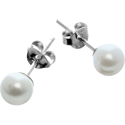 Argento Stříbrné náušnice - bílá syntetická perla ve tvaru kuličky, průměr 6 mm 65356