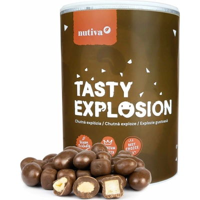 NUTIVA Mandle, lieskové orechy a kokosové kocky v mliečnej čokoláde Tubus 450 g