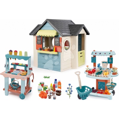 Smoby Set domeček s restaurací a zeleninový stánek Chef House Life rozšiřitelný se zmrzlinářským vozíkem a potravinami