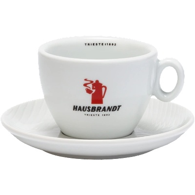Hausbrandt Чаша и чинийка Hausbrandt Latte Macchiato с червено лого 330 мл