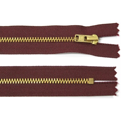Kovový zip no.3 nerozepínací 14cm vínový (zlaté zoubky) YKK