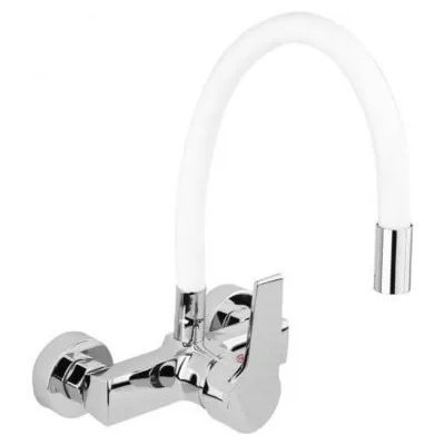 Кухненски смесител с гъвкава лебедка (чучур) fala, стенен, бял (euro 75671)